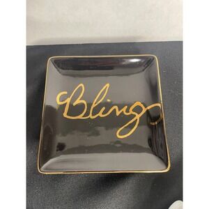 Juicy Couture Bling Trinket Dish Black Gold Ceramic‎ Ring Jewelry Organizer